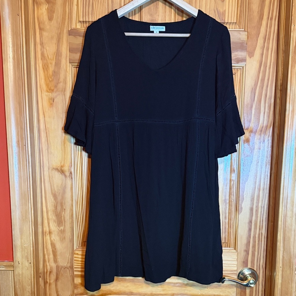 Earthbound Scoop Neck Black Mini Dress with Seam Detail